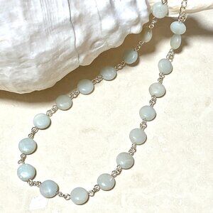 Genuine Pale Green Serpentine Necklace, Gemstone Stainless Chain Necklace